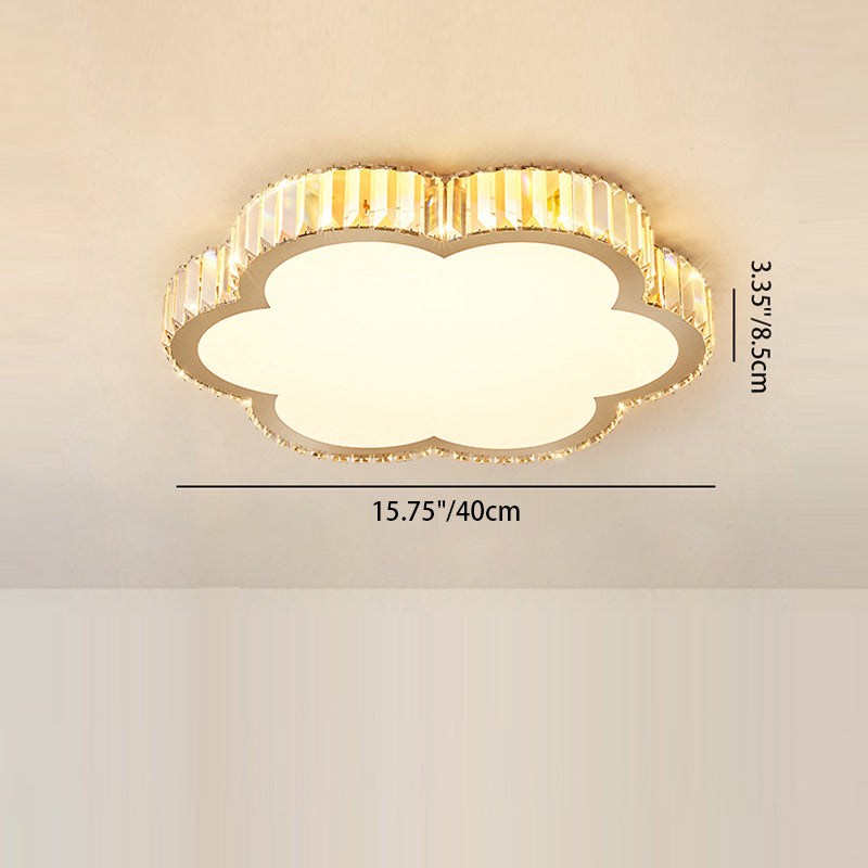 Modern Luxury Square Flower Crystal Stainless Steel LED Flush Mount Ceiling Light For Bedroom