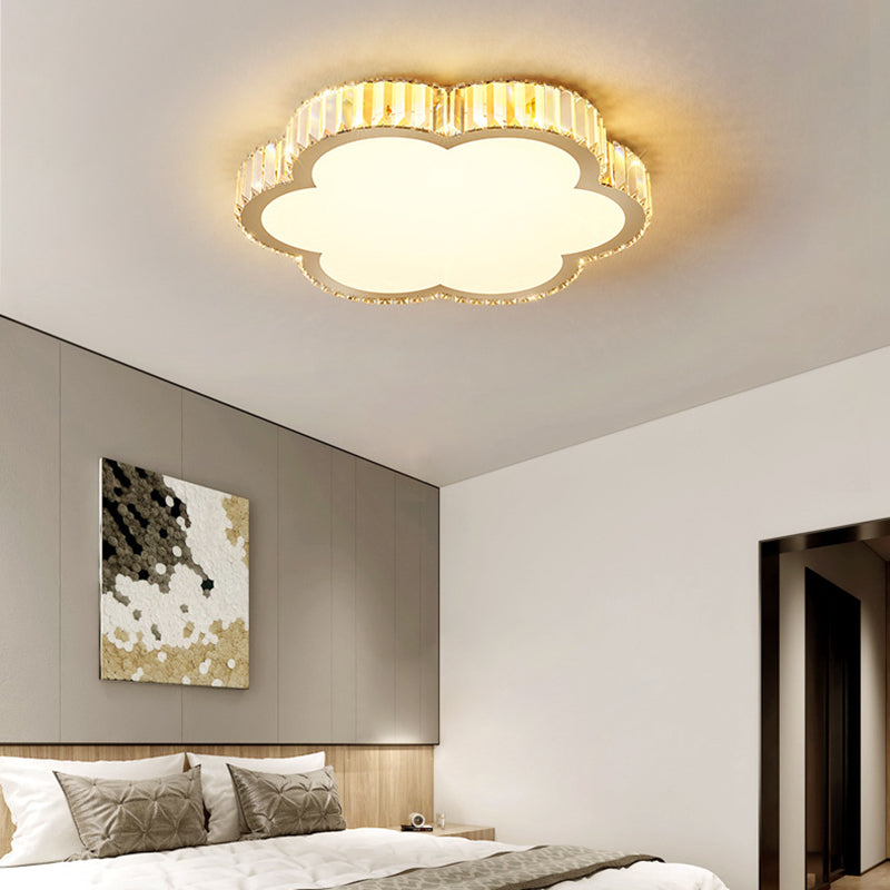 Modern Luxury Square Flower Crystal Stainless Steel LED Flush Mount Ceiling Light For Bedroom