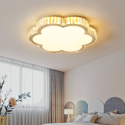 Modern Luxury Square Flower Crystal Stainless Steel LED Flush Mount Ceiling Light For Bedroom