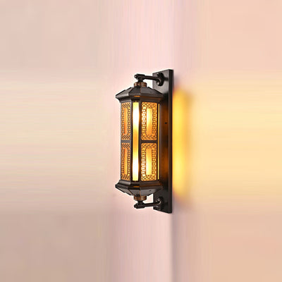 Traditional Chinese Rectangular Lantern Aluminum Glass 1-Light Outdoor Wall Sconce Lamp For Garden