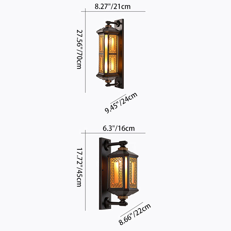 Traditional Chinese Rectangular Lantern Aluminum Glass 1-Light Outdoor Wall Sconce Lamp For Garden