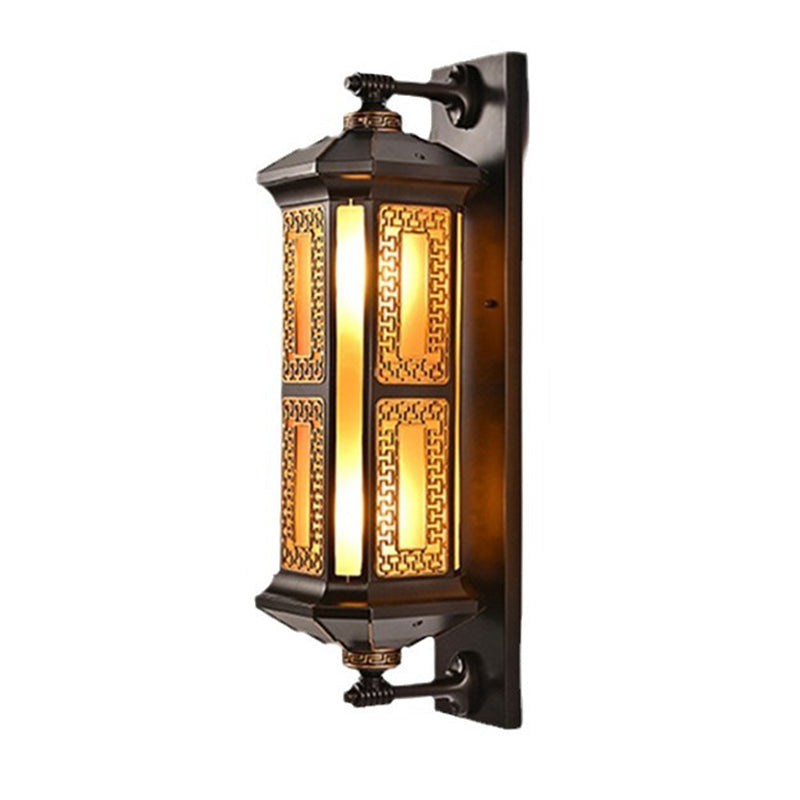 Traditional Chinese Rectangular Lantern Aluminum Glass 1-Light Outdoor Wall Sconce Lamp For Garden