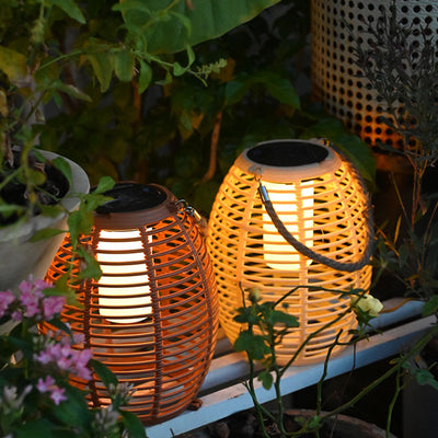 Modern Minimalist Solar Waterproof Round Hollow Out Lantern ABS LED Outdoor Light For Garden