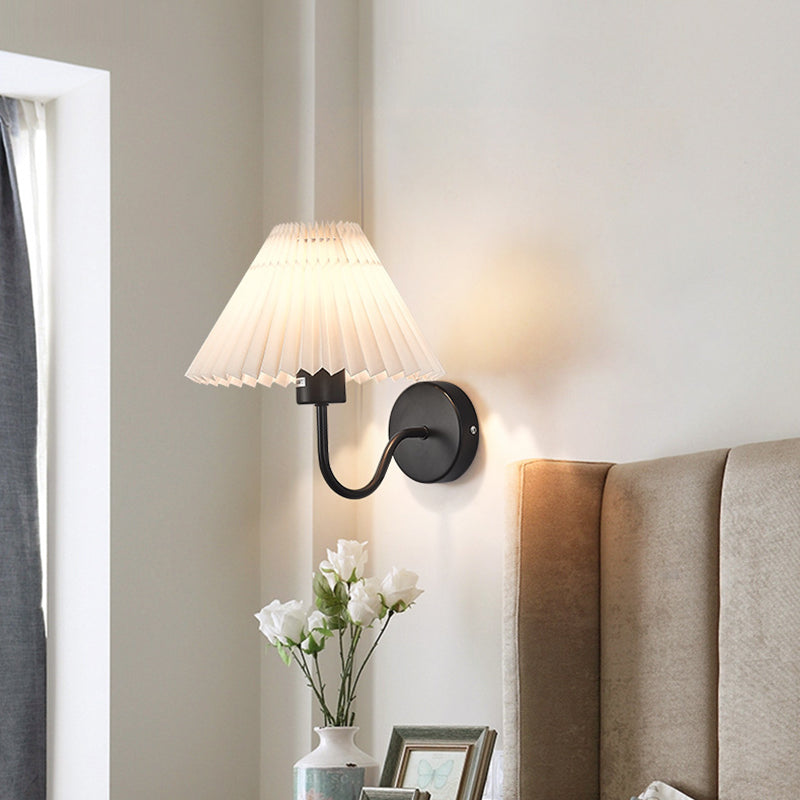 Modern Minimalist Round Cone Folding Fabric Iron 1-Light Wall Sconce Lamp For Bedroom