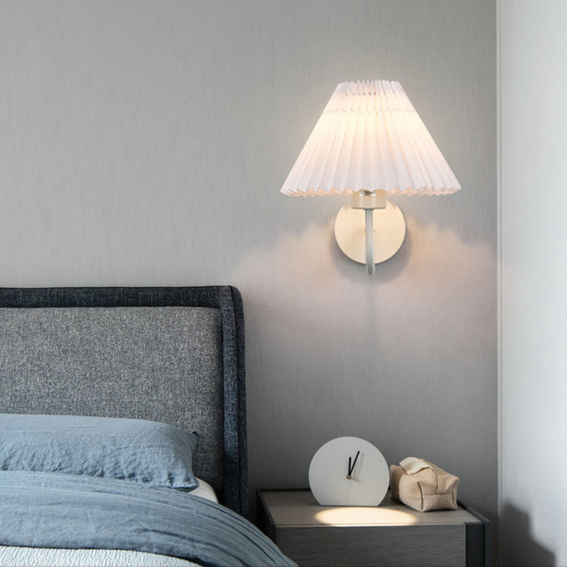 Modern Minimalist Round Cone Folding Fabric Iron 1-Light Wall Sconce Lamp For Bedroom