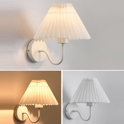 Modern Minimalist Round Cone Folding Fabric Iron 1-Light Wall Sconce Lamp For Bedroom