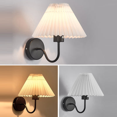 Modern Minimalist Round Cone Folding Fabric Iron 1-Light Wall Sconce Lamp For Bedroom