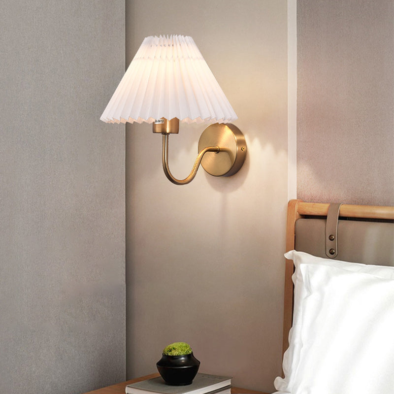 Modern Minimalist Round Cone Folding Fabric Iron 1-Light Wall Sconce Lamp For Bedroom