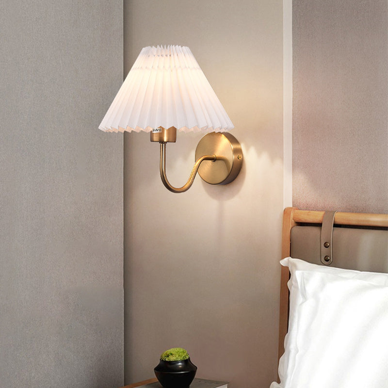 Modern Minimalist Round Cone Folding Fabric Iron 1-Light Wall Sconce Lamp For Bedroom