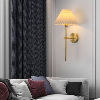 Modern Minimalist Cone Trapezoid Long Pole Iron Fabric 1-Light Wall Sconce Lamp For Bedroom