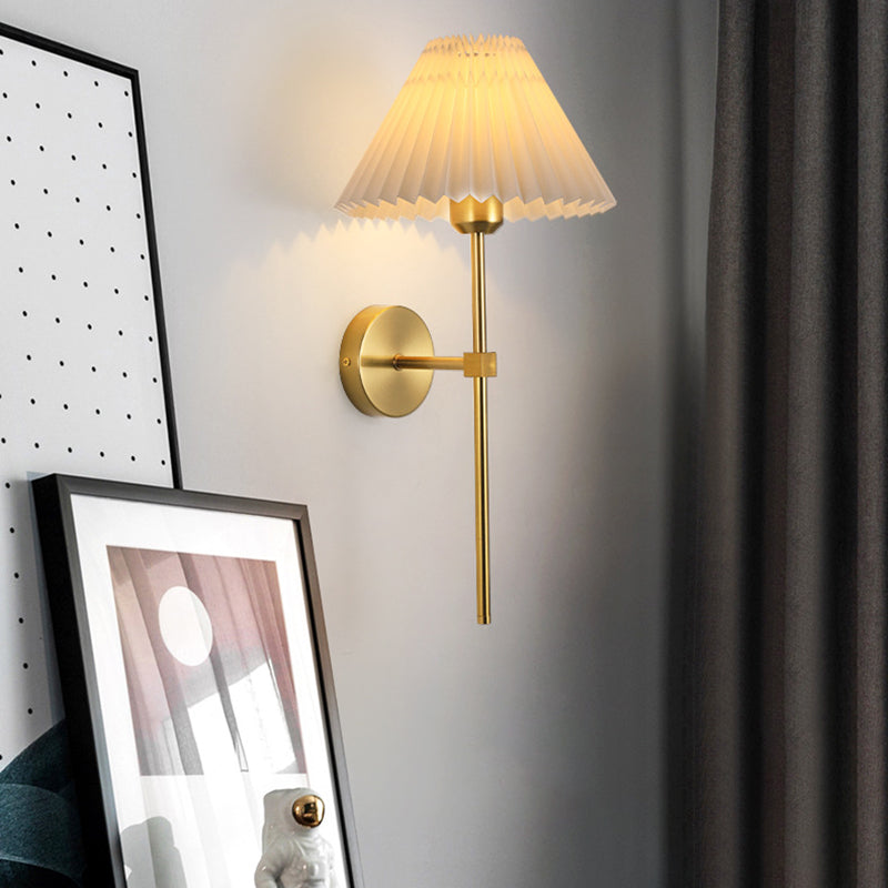 Modern Minimalist Cone Trapezoid Long Pole Iron Fabric 1-Light Wall Sconce Lamp For Bedroom