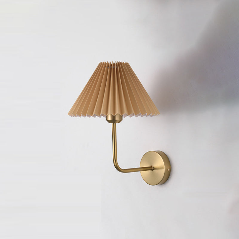 Modern Minimalist Round Pleated Iron Fabric 1-Light Wall Sconce Lamp For Bedroom