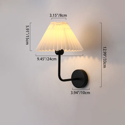 Modern Minimalist Round Pleated Iron Fabric 1-Light Wall Sconce Lamp For Bedroom