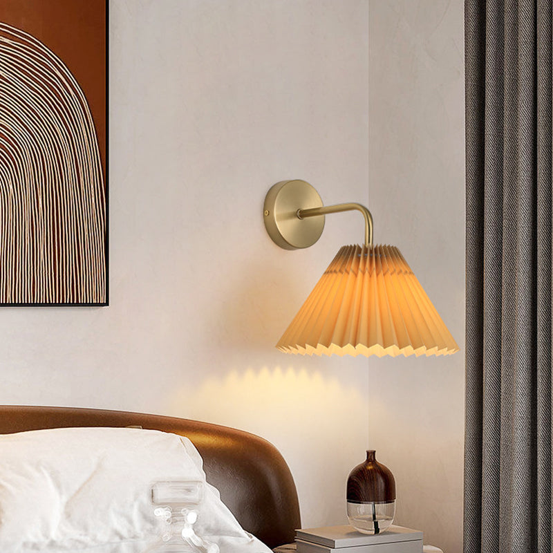 Modern Minimalist Round Pleated Iron Fabric 1-Light Wall Sconce Lamp For Bedroom