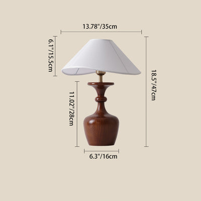 Traditional French Round Shaped Vase Base Wooden Fabric Iron 1-Light Table Lamp For Living Room