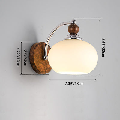 Traditional Vintage Oval Wood Iron Glass 1-Light Wall Sconce Lamp For Bedroom