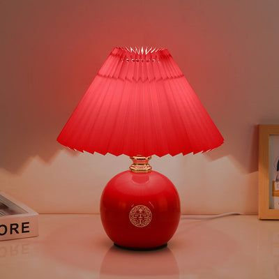 Modern Art Deco Orb Base Pleated Fabric Ceramic 1-Light Table Lamp For Bedroom