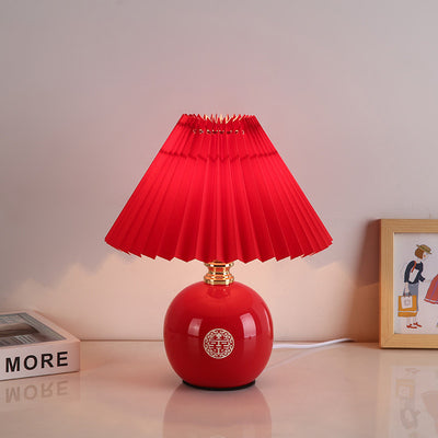 Modern Art Deco Orb Base Pleated Fabric Ceramic 1-Light Table Lamp For Bedroom