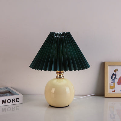 Modern Art Deco Orb Base Pleated Fabric Ceramic 1-Light Table Lamp For Bedroom