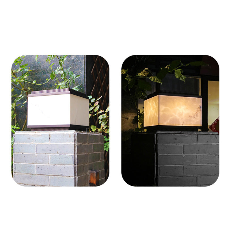 Traditional Chinese Solar Waterproof Rectangular Marble Textured Aluminum Resin LED Post Head Light For Garden