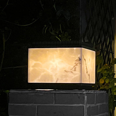 Traditional Chinese Solar Waterproof Rectangular Marble Textured Aluminum Resin LED Post Head Light For Garden