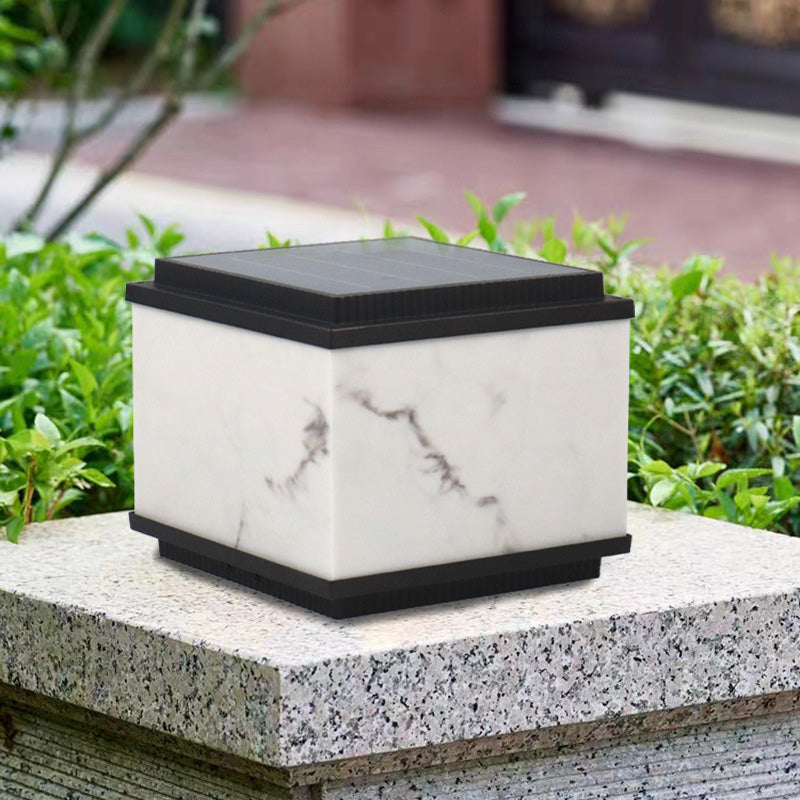 Traditional Chinese Solar Waterproof Rectangular Marble Textured Aluminum Resin LED Post Head Light For Garden