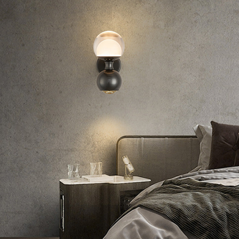 Modern Minimalist Round Orb Iron Aluminum Acrylic Glass LED Wall Sconce Lamp For Bedroom