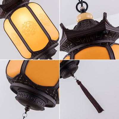 Traditional Chinese Waterproof Xiang Yun Hexagonal Lantern Aluminum PC Pendant Light For Garden