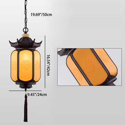 Traditional Chinese Waterproof Xiang Yun Hexagonal Lantern Aluminum PC Pendant Light For Garden