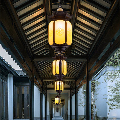 Traditional Chinese Waterproof Xiang Yun Hexagonal Lantern Aluminum PC Pendant Light For Garden