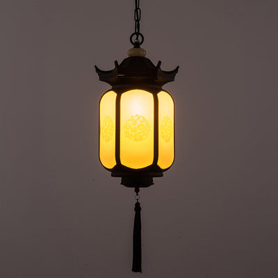 Traditional Chinese Waterproof Xiang Yun Hexagonal Lantern Aluminum PC Pendant Light For Garden