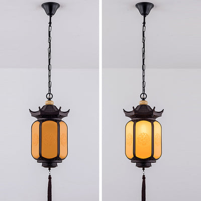 Traditional Chinese Waterproof Xiang Yun Hexagonal Lantern Aluminum PC Pendant Light For Garden