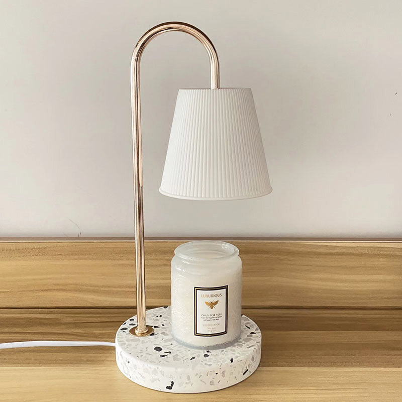 Modern Art Deco Round Curved Rod Terrazzo Hardware Ceramic 1-Light Aroma Melt Wax Table Lamp For Bedroom