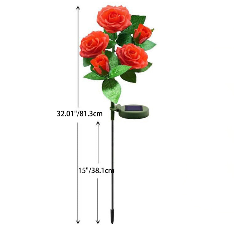 Modern Art Deco Solar Waterproof Rose Plastic Stainless Steel LED Ground Plug Outdoor Light For Garden