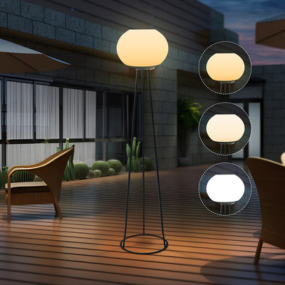 Modern Minimalist Solar Oval Tripod Round Base Iron PE LED Standing Floor Lamp For Outdoor Patio