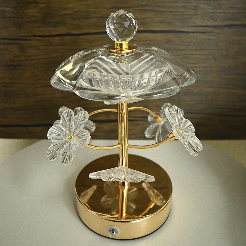 Modern Art Deco Round Base Flower Crystal Metal LED Table Lamp For Bedroom