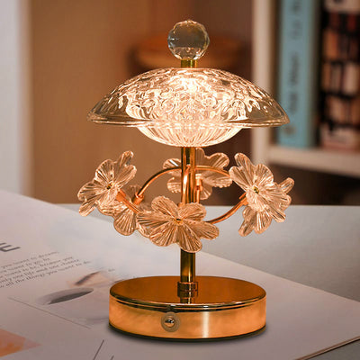 Modern Art Deco Round Base Flower Crystal Metal LED Table Lamp For Bedroom