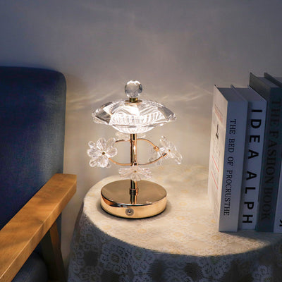 Modern Art Deco Round Base Flower Crystal Metal LED Table Lamp For Bedroom