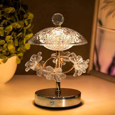 Modern Art Deco Round Base Flower Crystal Metal LED Table Lamp For Bedroom