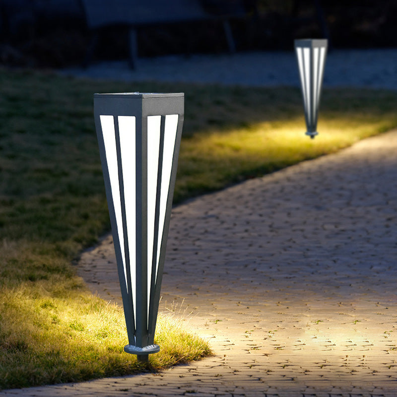 Modern Simplicity Solar Quadrilateral Cone Aluminum Iron Acrylic LED Ground Plug Outdoor Light For Garden