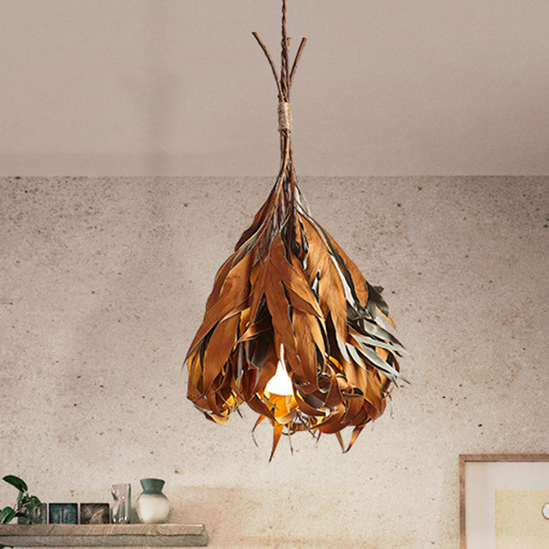 Contemporary Retro Round Cone Leaf 1-Light Pendant Light For Living Room