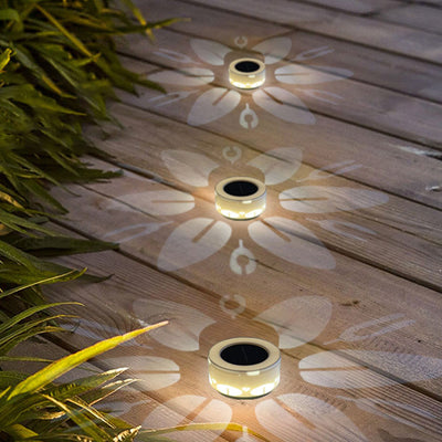 Modern Art Deco Solar Round Hollow Out Flower Pattern Plastic LED Outdoor Light For Garden