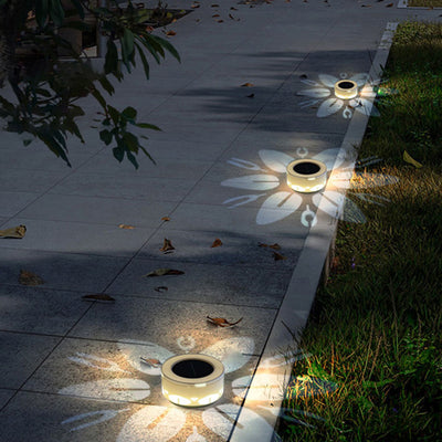 Modern Art Deco Solar Round Hollow Out Flower Pattern Plastic LED Outdoor Light For Garden