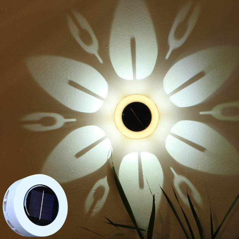 Modern Art Deco Solar Round Hollow Out Flower Pattern Plastic LED Outdoor Light For Garden