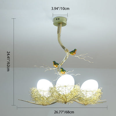 Contemporary Creative Bird Nest Bird Egg Aluminum Glass 1/2/3 Light Chandelier For Living Room