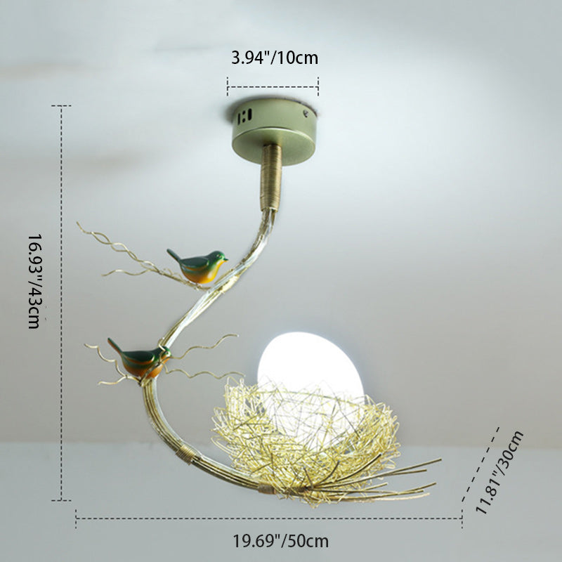 Contemporary Creative Bird Nest Bird Egg Aluminum Glass 1/2/3 Light Chandelier For Living Room