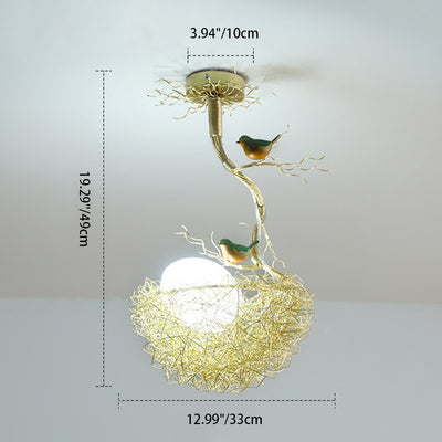 Contemporary Creative Bird Nest Bird Egg Aluminum Glass 1/2/3 Light Chandelier For Living Room