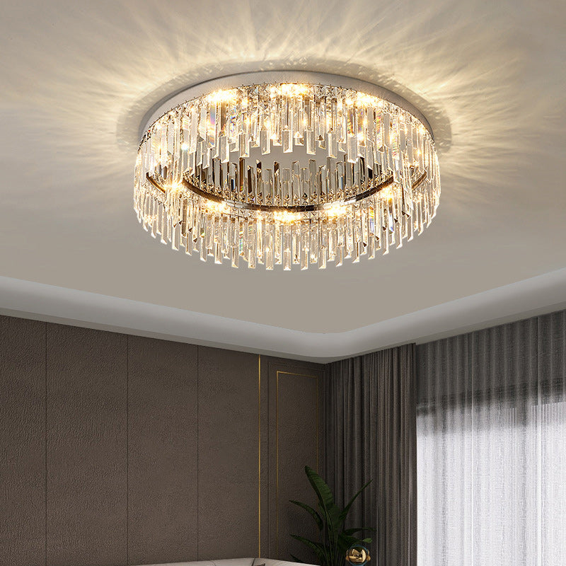 Modern Luxury Round Irregular Crystal Stainless Steel LED Flush Mount Ceiling Light For Living Room