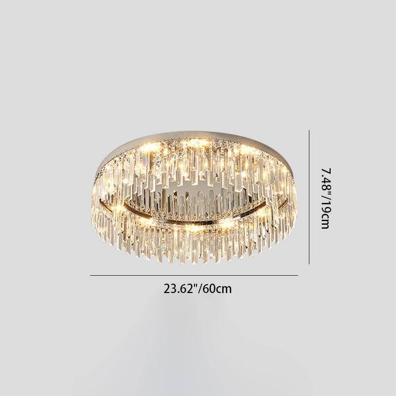 Modern Luxury Round Irregular Crystal Stainless Steel LED Flush Mount Ceiling Light For Living Room