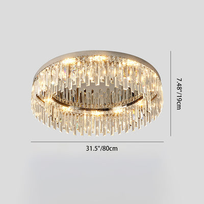 Modern Luxury Round Irregular Crystal Stainless Steel LED Flush Mount Ceiling Light For Living Room